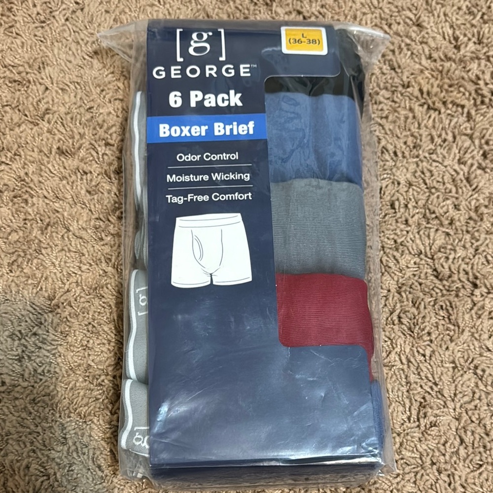 George Black and Gray Boxer Briefs 6-Pack Comfort Fit